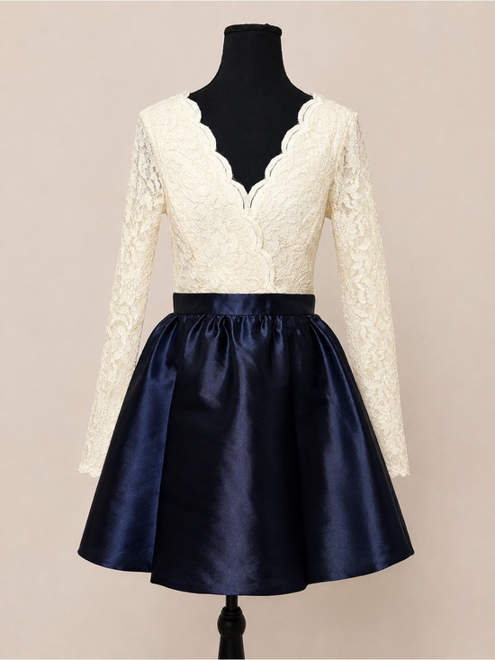 Speechless Dresses & Skirts - Speechless Girls Size 7 Ivory Lace Navy Satin Party Dress Long Sle